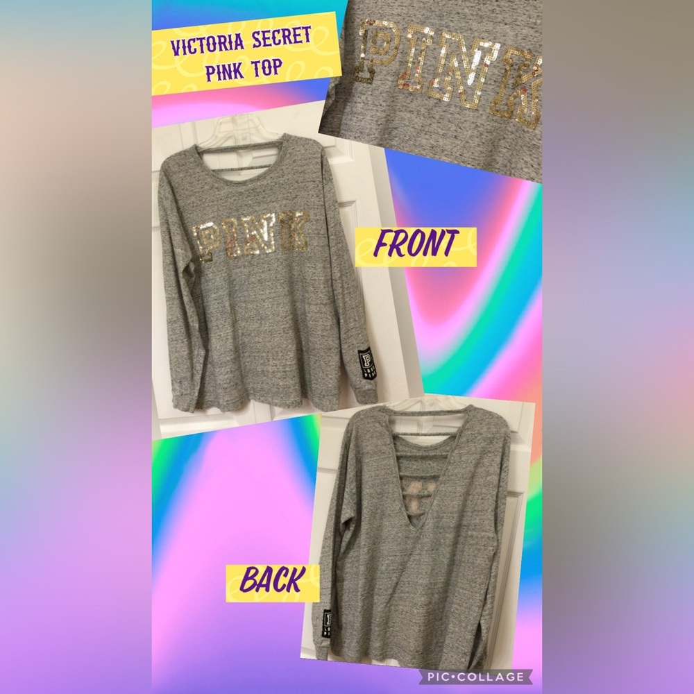 EUC Victoria Secret Pink top with open v-neck back, large